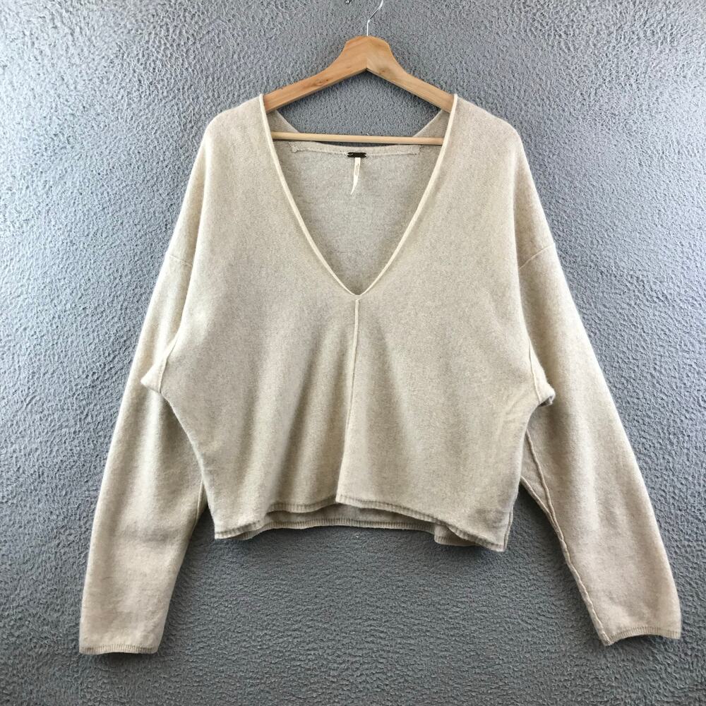 Free People Cream V-Neck Sweater